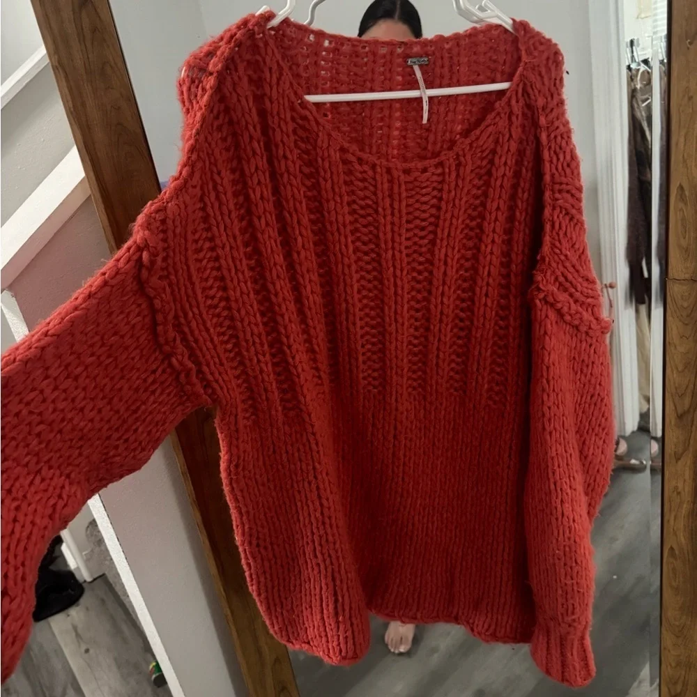 Free People Be There Pullover Oversized Chunky Tunic/Sweater- Coral